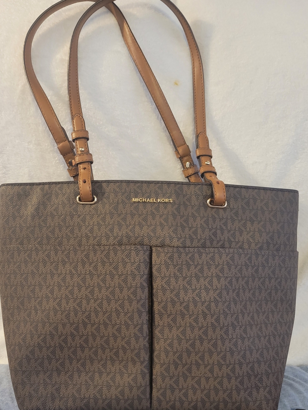 Michael Kors Brown Logo Tote Bag with Tan Straps